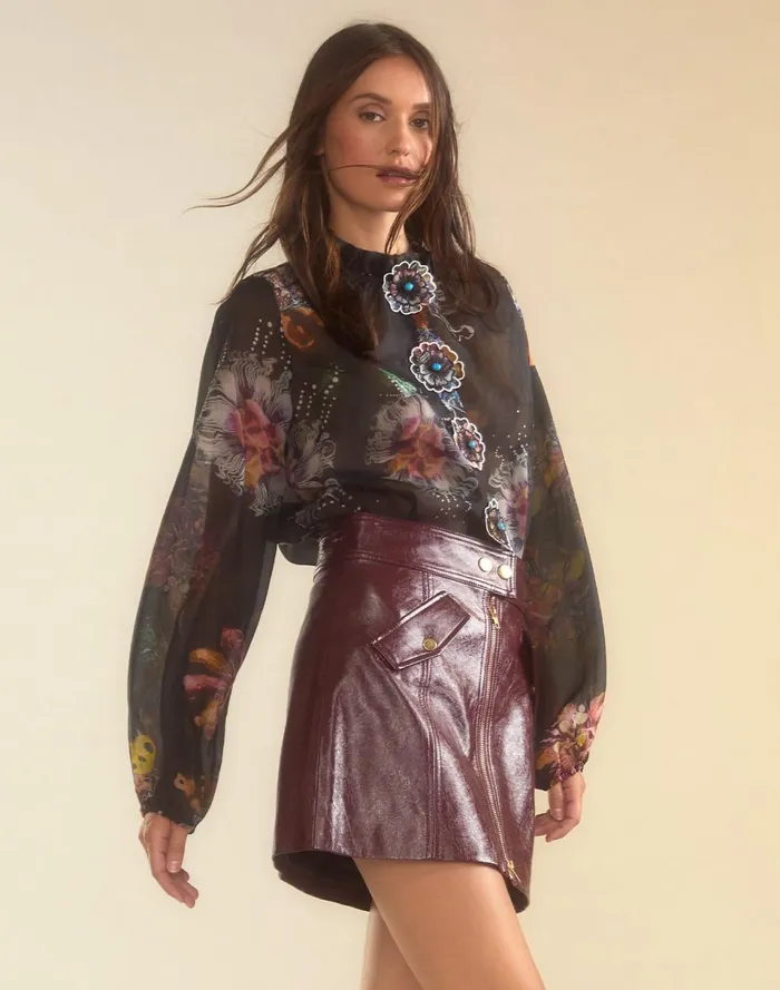Women Cynthia Rowley Tops Prim Silk Organza Blouse Blkfl