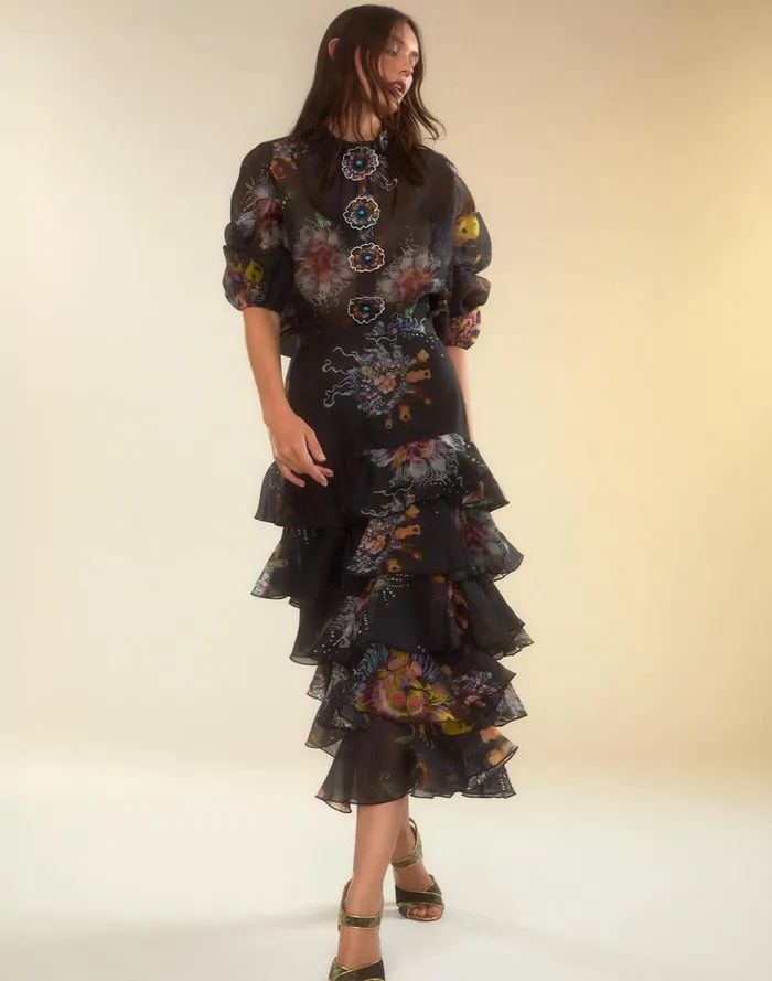 Women Cynthia Rowley Tops Prim Silk Organza Blouse Blkfl