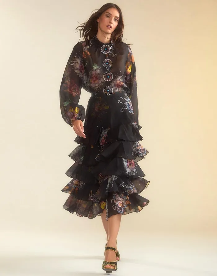 Women Cynthia Rowley Tops Prim Silk Organza Blouse Blkfl