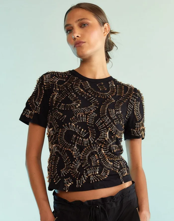 Women Cynthia Rowley Tops Safety First Tee Black Women Cynthia Rowley Tops Safety First Tee Black