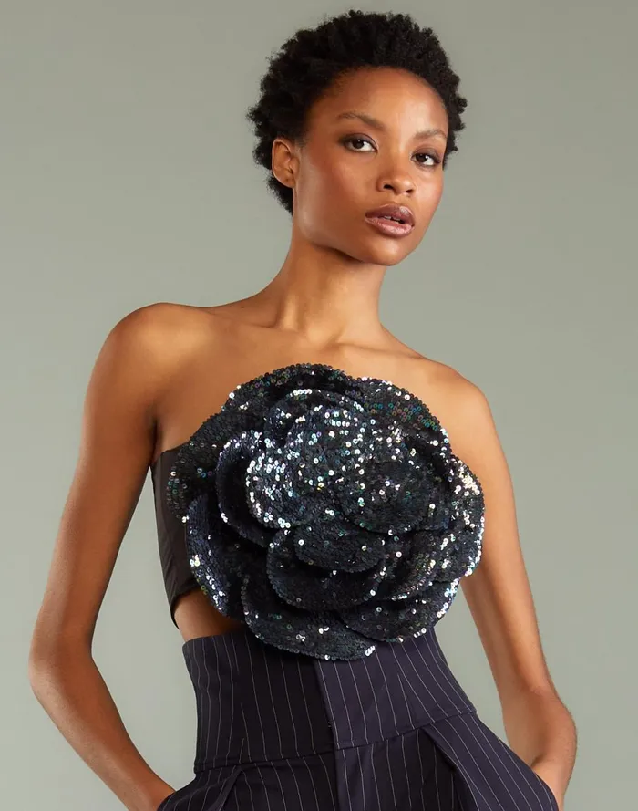 Women Cynthia Rowley Tops Sequin Flower Bandeau Drkmt