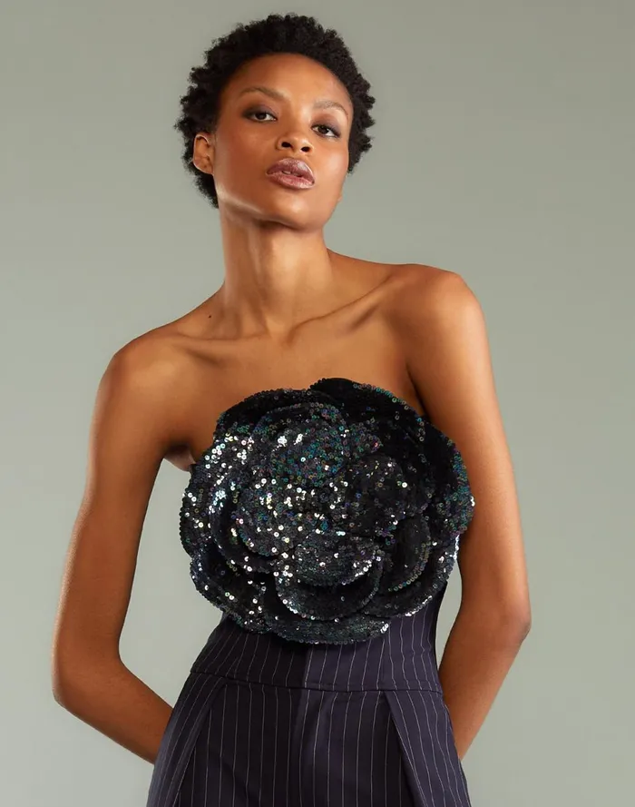 Women Cynthia Rowley Tops Sequin Flower Bandeau Drkmt Women Cynthia Rowley Tops Sequin Flower Bandeau Drkmt