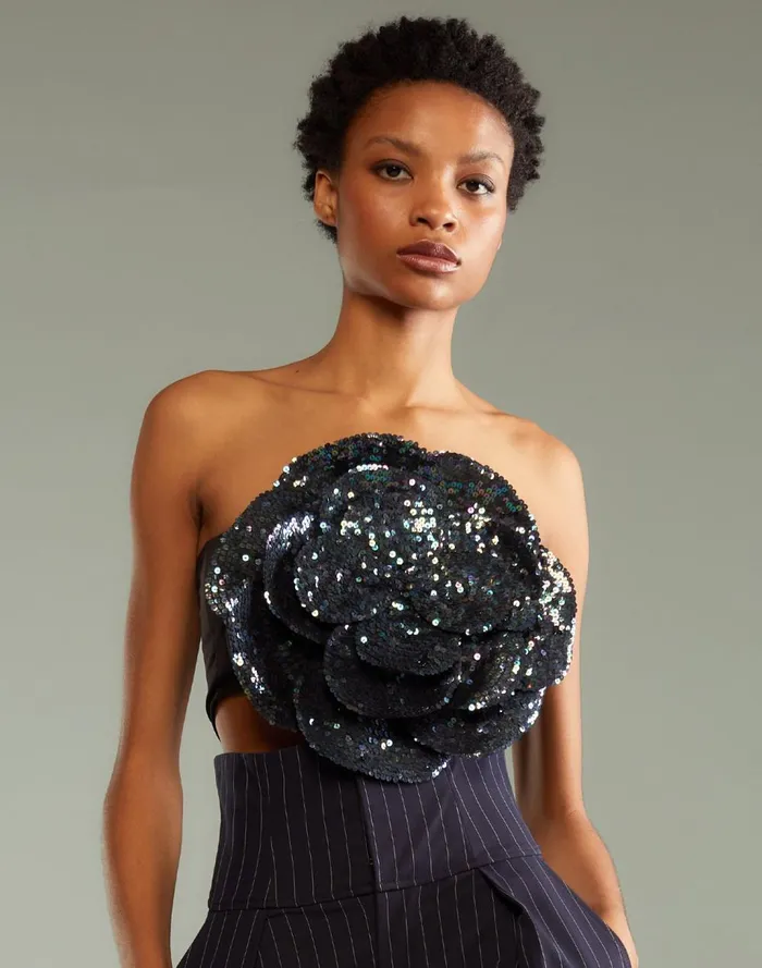 Women Cynthia Rowley Tops Sequin Flower Bandeau Drkmt Women Cynthia Rowley Tops Sequin Flower Bandeau Drkmt