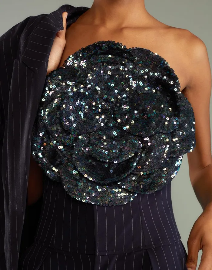 Women Cynthia Rowley Tops Sequin Flower Bandeau Drkmt Women Cynthia Rowley Tops Sequin Flower Bandeau Drkmt