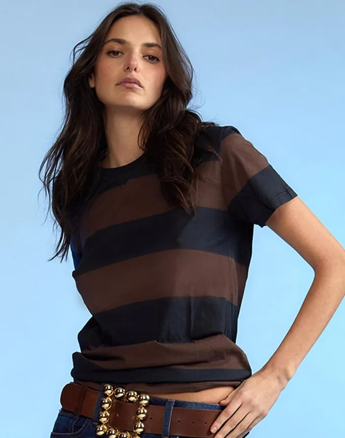 Women Cynthia Rowley Tops Striped Tee Blkbr