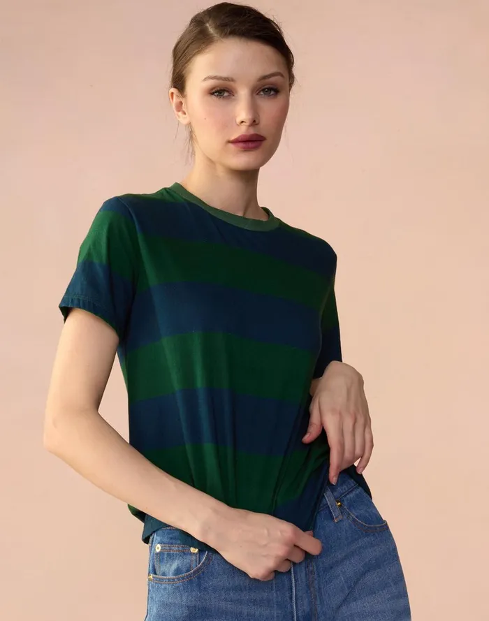 Women Cynthia Rowley Tops Striped Tee Grnvy Women Cynthia Rowley Tops Striped Tee Grnvy