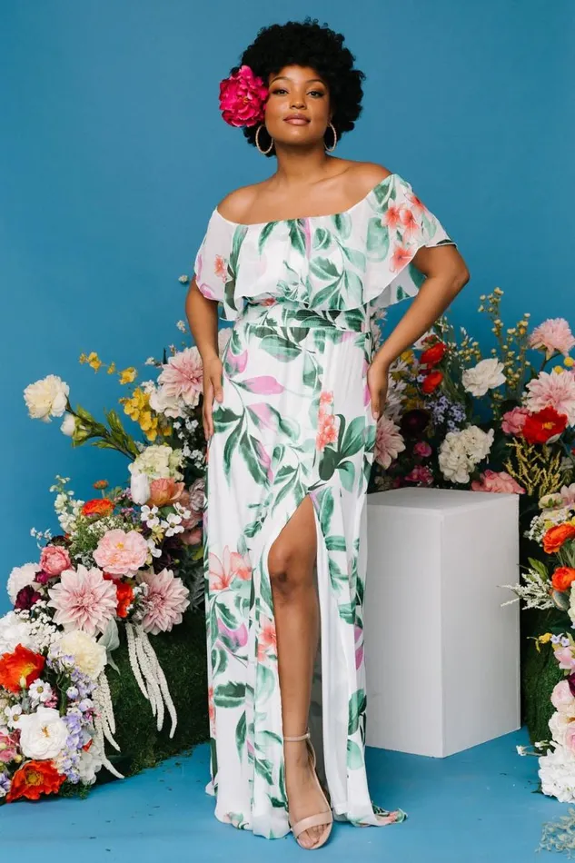 Women Daphne Off Shoulder Maxi Dress White Green Multi Floral Baltic Born Maxi Dresses