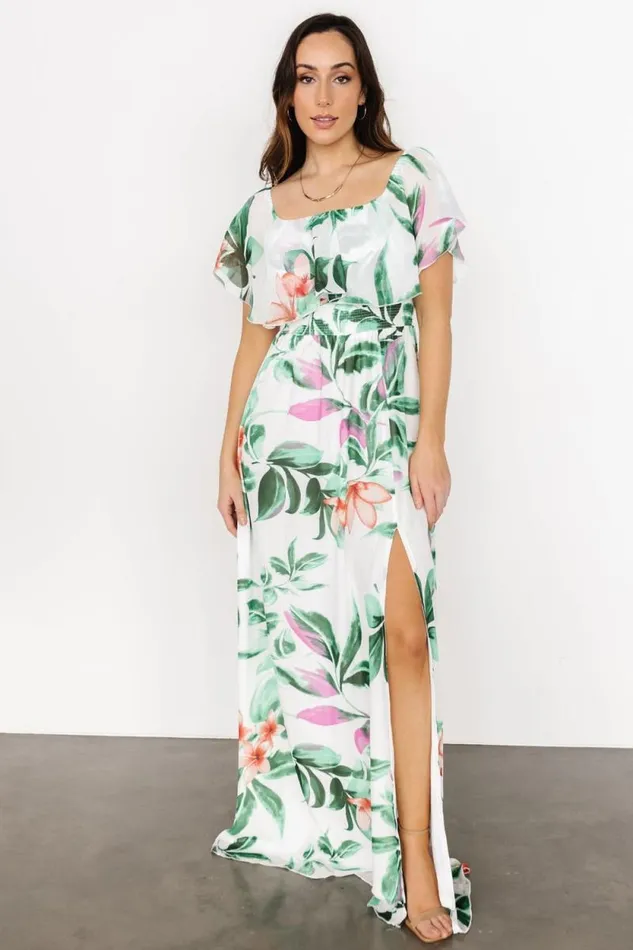 Women Daphne Off Shoulder Maxi Dress White Green Multi Floral Baltic Born Maxi Dresses