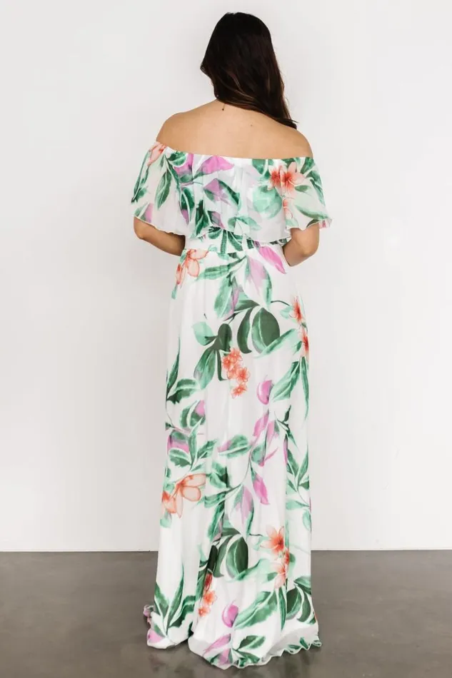 Women Daphne Off Shoulder Maxi Dress White Green Multi Floral Baltic Born Maxi Dresses