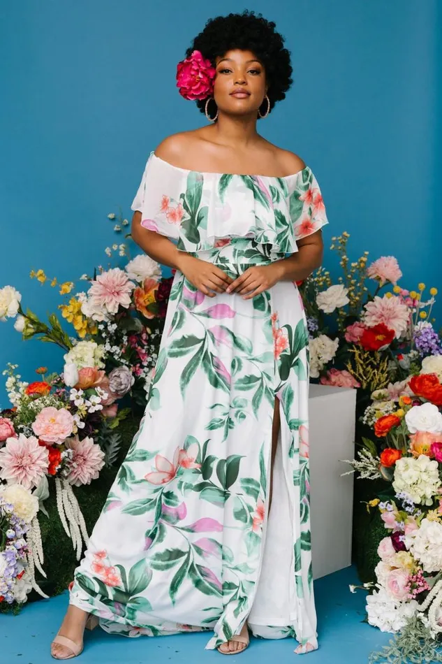 Women Daphne Off Shoulder Maxi Dress White Green Multi Floral Baltic Born Maxi Dresses
