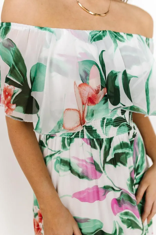 Women Daphne Off Shoulder Maxi Dress White Green Multi Floral Baltic Born Maxi Dresses