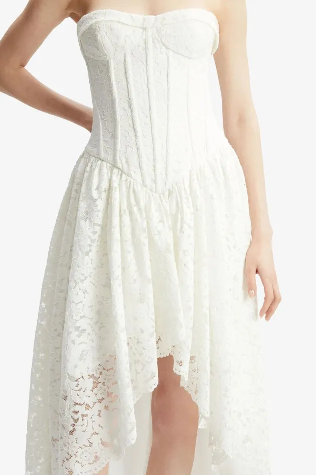 Women Day To Night Dresses Bardot Felicidad Strapless Lace Dress In Orchid White Orchid White