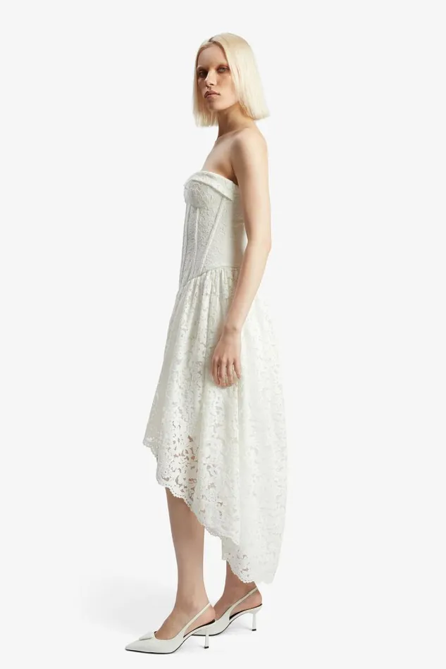 Women Day To Night Dresses Bardot Felicidad Strapless Lace Dress In Orchid White Orchid White