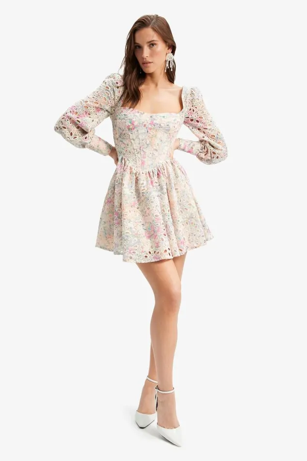 Women Day To Night Dresses Bardot Lila Flounce Broderie Dress In Pastel Floral Pastel Floral Women Day To Night Dresses Bardot Lila Flounce Broderie Dress In Pastel Floral Pastel Floral