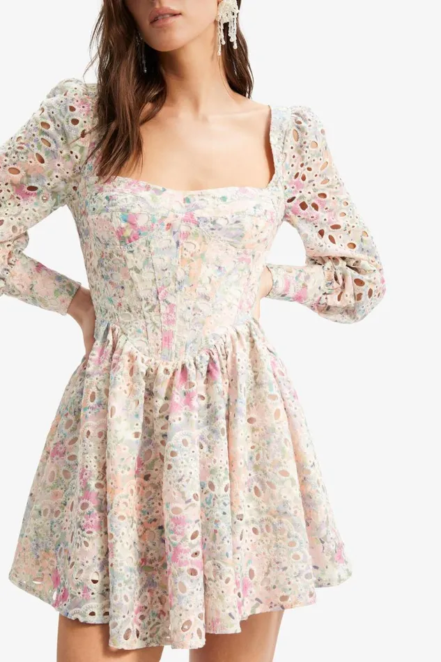 Women Day To Night Dresses Bardot Lila Flounce Broderie Dress In Pastel Floral Pastel Floral Women Day To Night Dresses Bardot Lila Flounce Broderie Dress In Pastel Floral Pastel Floral