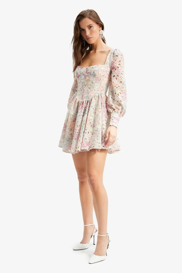 Women Day To Night Dresses Bardot Lila Flounce Broderie Dress In Pastel Floral Pastel Floral Women Day To Night Dresses Bardot Lila Flounce Broderie Dress In Pastel Floral Pastel Floral