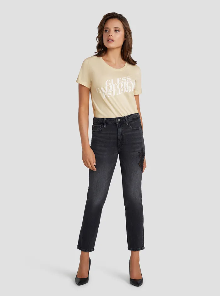Women Denim GUESS Eco Highrise Straight Leg Girly Denim Jeans In Authentic Flower Wash Women Denim GUESS Eco Highrise Straight Leg Girly Denim Jeans In Authentic Flower Wash
