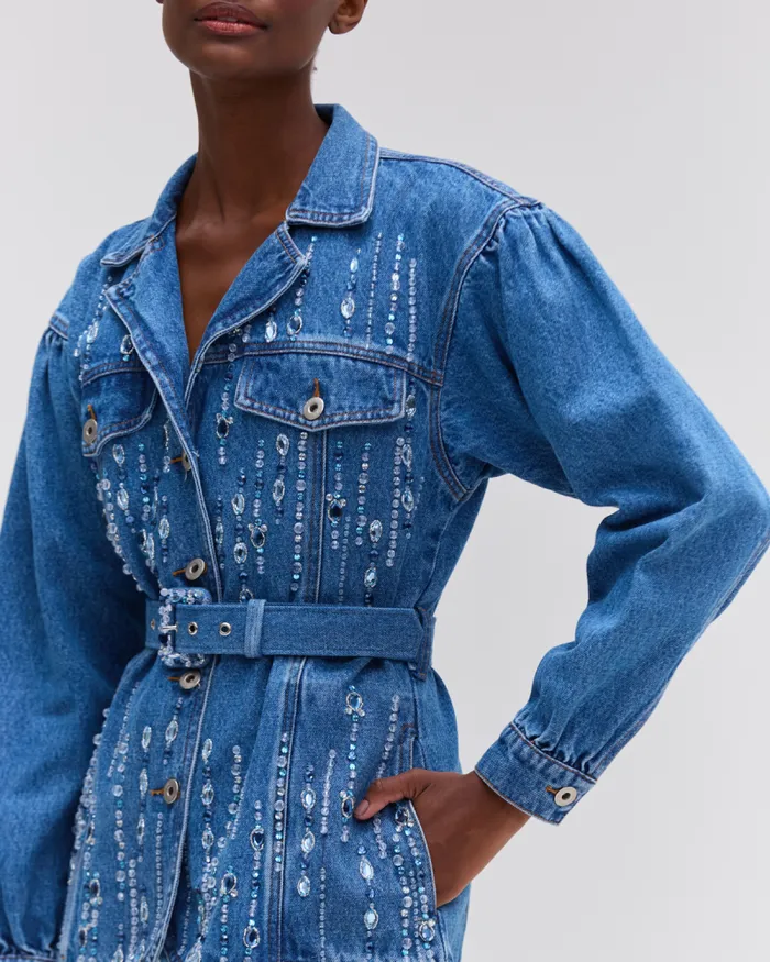 Women Denim PatBO HandBeaded Denim Jacket Denim