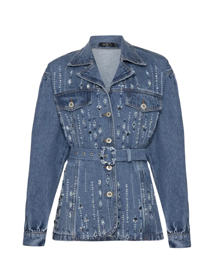 Women Denim PatBO HandBeaded Denim Jacket Denim