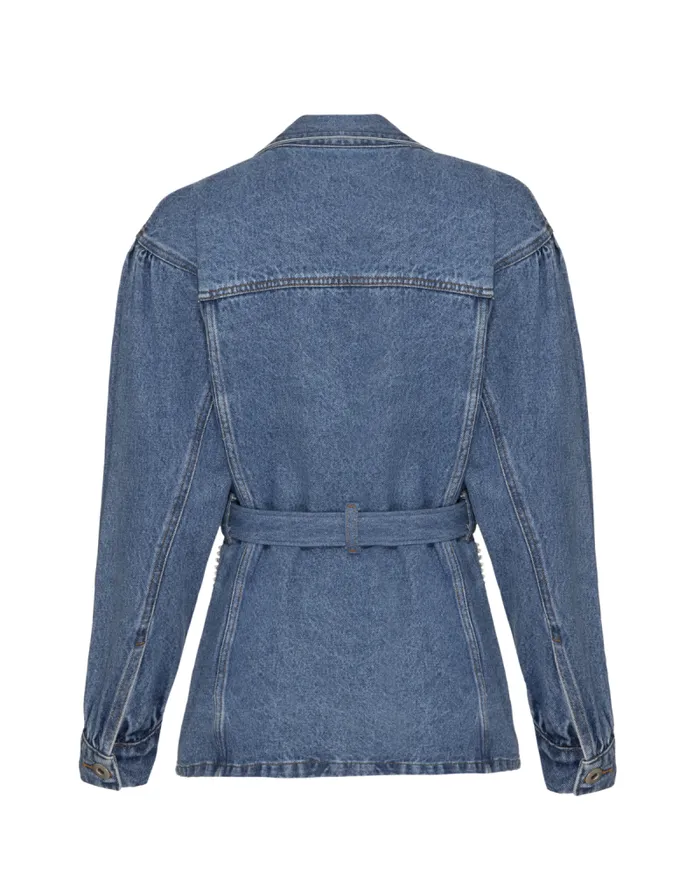 Women Denim PatBO HandBeaded Denim Jacket Denim