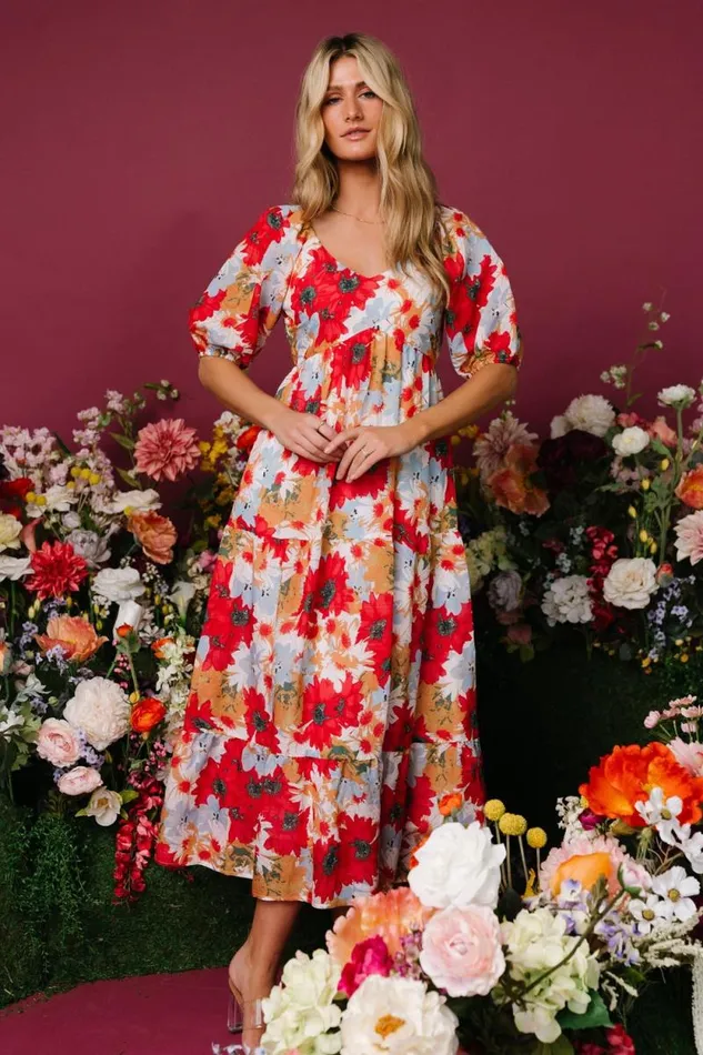 Women Denton Midi Dress Red Multi Baltic Born Midi Dresses Women Denton Midi Dress Red Multi Baltic Born Midi Dresses
