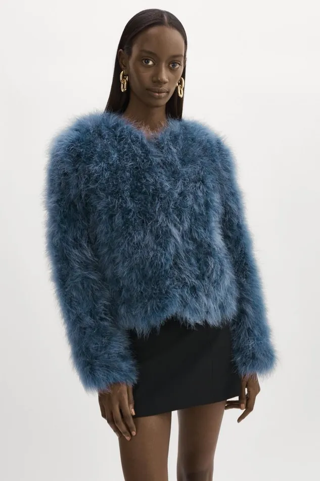 Women DEORA Feather Jacket Smoked Blue LAMARQUE Feather Jackets Women DEORA Feather Jacket Smoked Blue LAMARQUE Feather Jackets