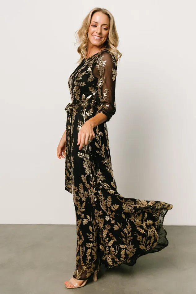 Women Destiny Sequin Maxi Dress Black Gold Baltic Born Embellished and Sequined Women Destiny Sequin Maxi Dress Black Gold Baltic Born Embellished and Sequined
