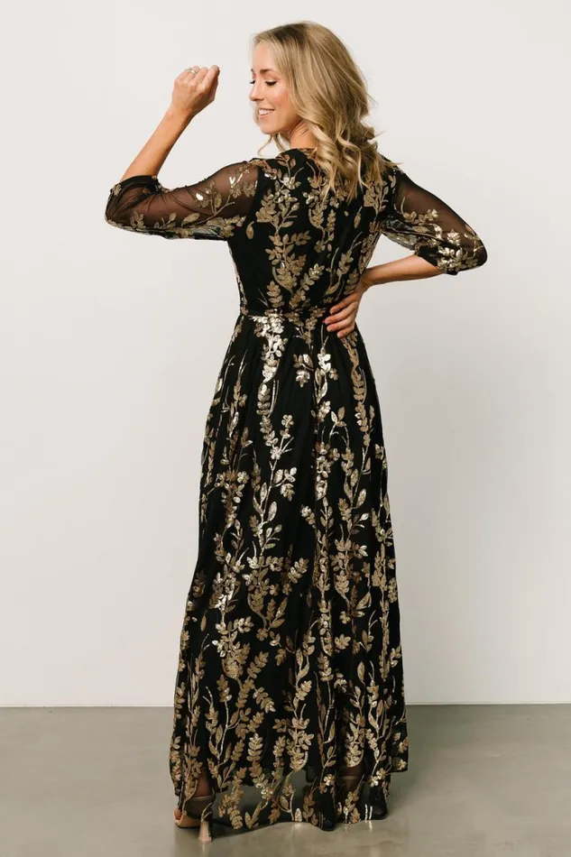 Women Destiny Sequin Maxi Dress Black Gold Baltic Born Embellished and Sequined Women Destiny Sequin Maxi Dress Black Gold Baltic Born Embellished and Sequined