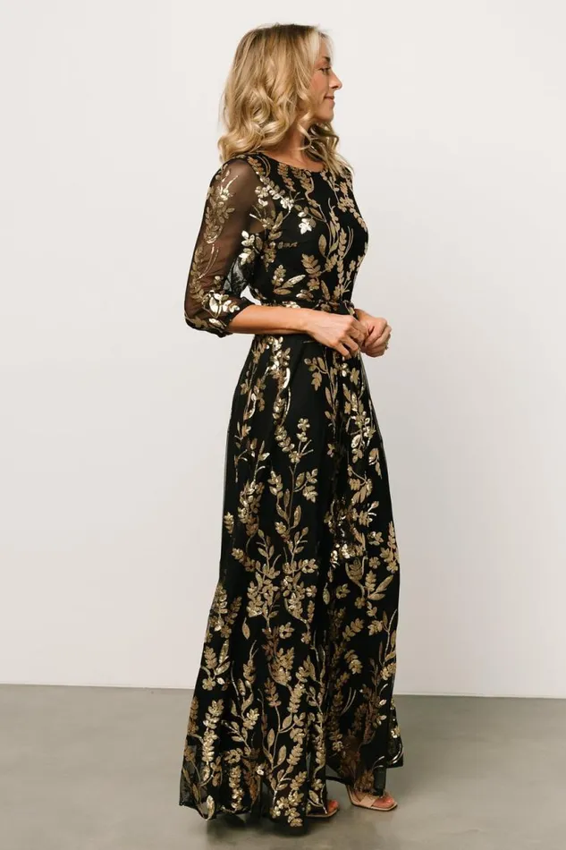 Women Destiny Sequin Maxi Dress Black Gold Baltic Born Embellished and Sequined Women Destiny Sequin Maxi Dress Black Gold Baltic Born Embellished and Sequined
