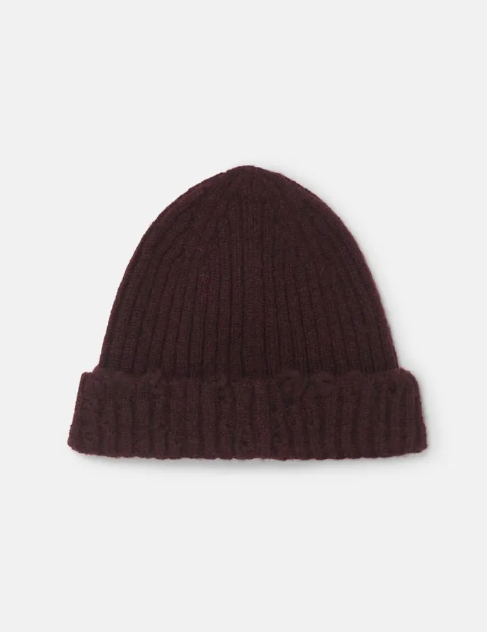 Women Distressed Ribbed Knit Beanie Chocolate Brown Stella McCartney Knitwear