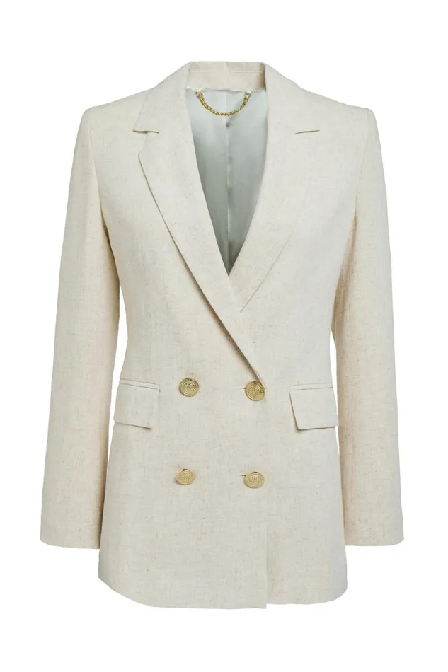 Women Double Breasted Blazer Natural Linen Holland Cooper Tailoring