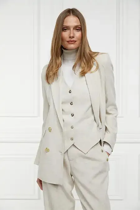Women Double Breasted Blazer Natural Linen Holland Cooper Tailoring