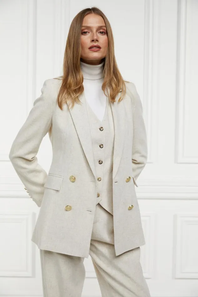 Women Double Breasted Blazer Natural Linen Holland Cooper Tailoring