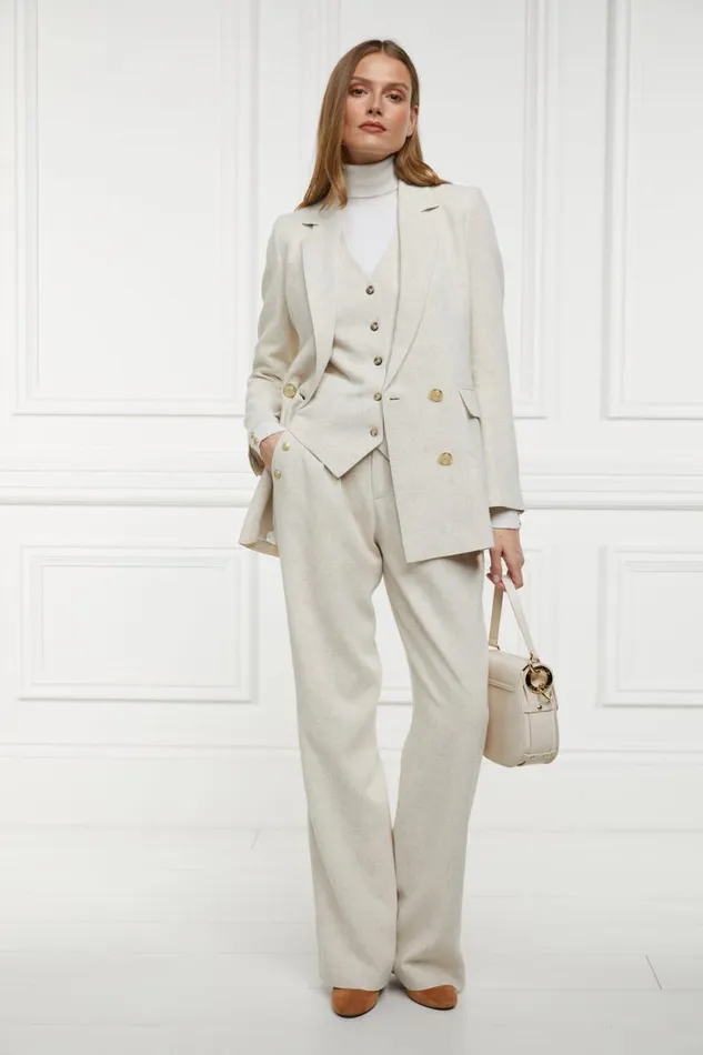 Women Double Breasted Blazer Natural Linen Holland Cooper Tailoring