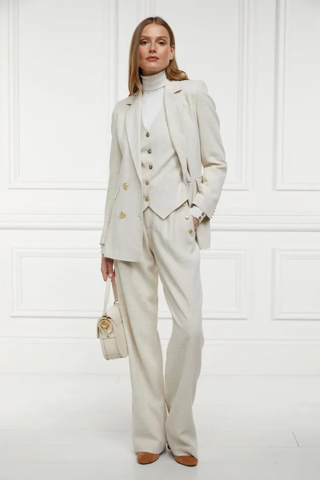 Women Double Breasted Blazer Natural Linen Holland Cooper Tailoring