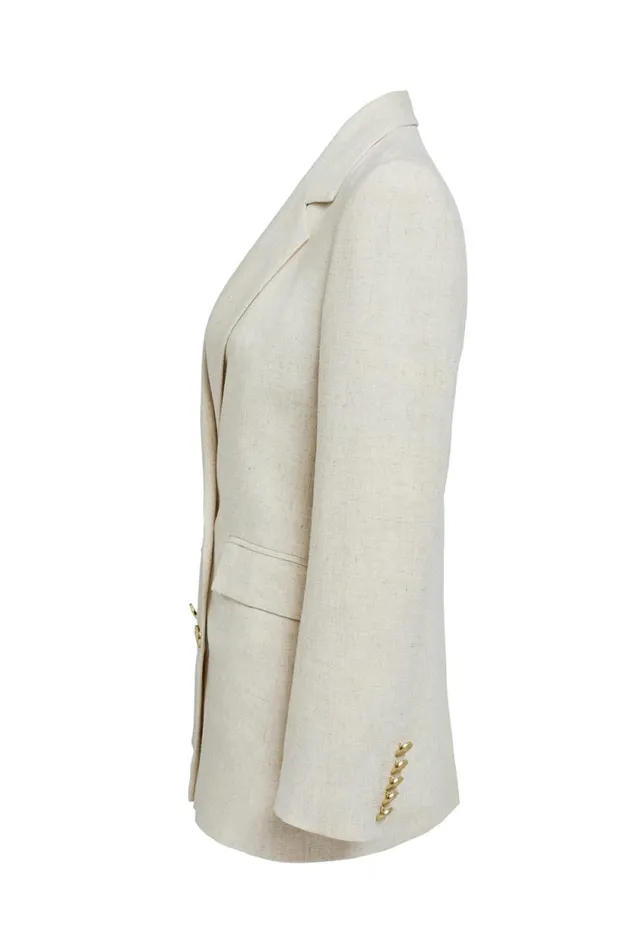 Women Double Breasted Blazer Natural Linen Holland Cooper Tailoring