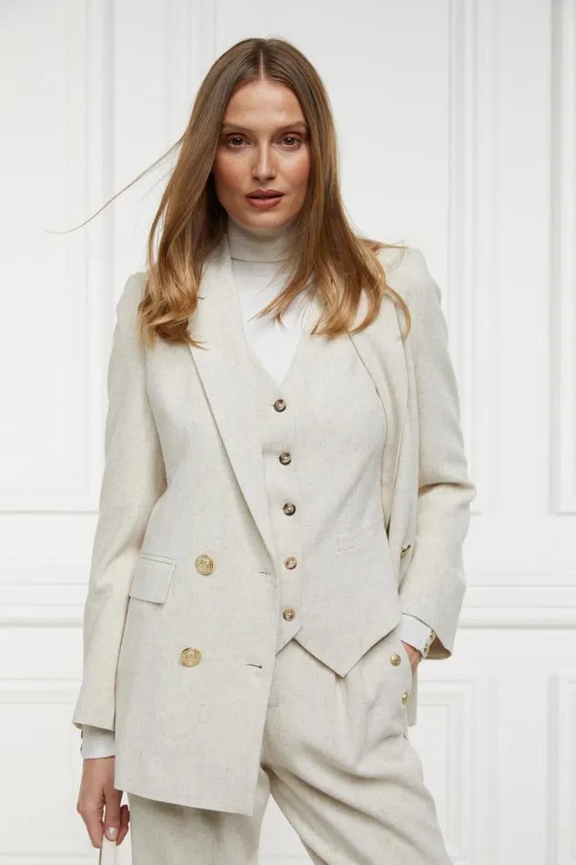 Women Double Breasted Blazer Natural Linen Holland Cooper Tailoring