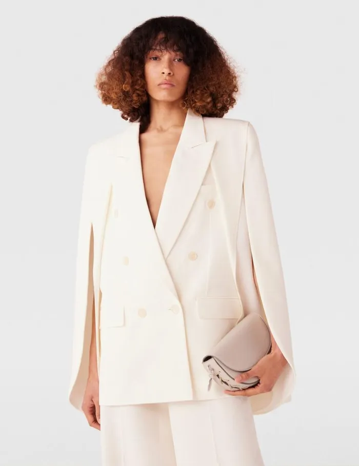 Women Double Breasted CapeSleeve Wool Blazer Cream White Stella McCartney Coats And Jackets