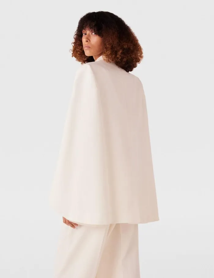 Women Double Breasted CapeSleeve Wool Blazer Cream White Stella McCartney Coats And Jackets