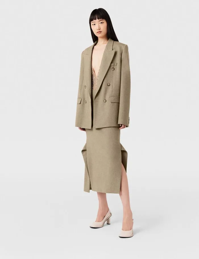 Women Double Breasted Wool Blazer Light Moss Beige Stella McCartney Coats And Jackets Women Double Breasted Wool Blazer Light Moss Beige Stella McCartney Coats And Jackets