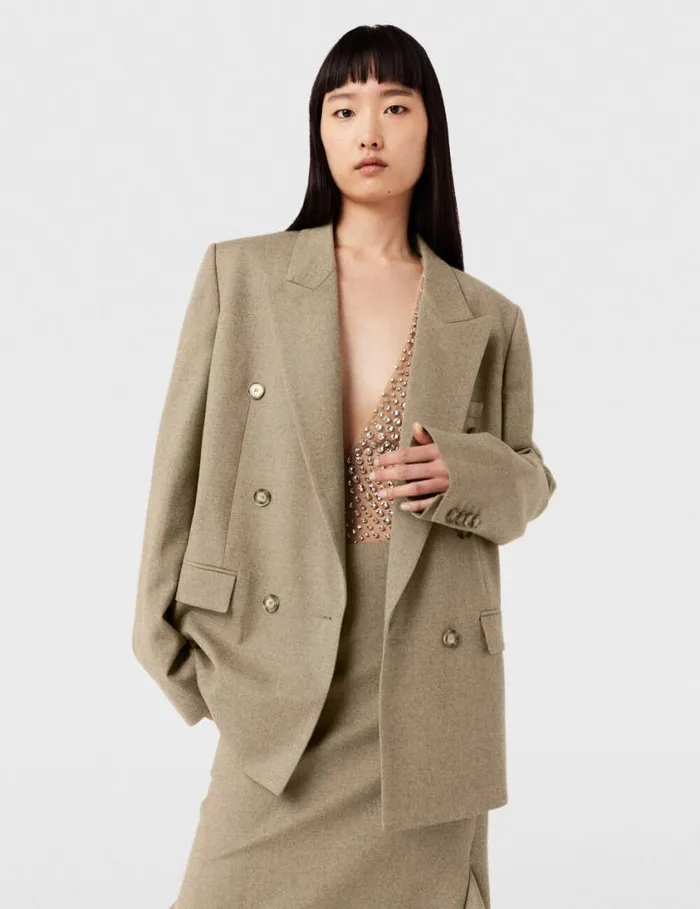 Women Double Breasted Wool Blazer Light Moss Beige Stella McCartney Coats And Jackets Women Double Breasted Wool Blazer Light Moss Beige Stella McCartney Coats And Jackets