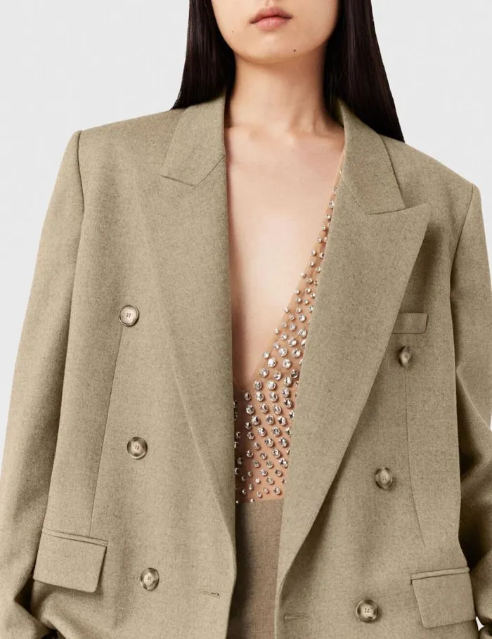 Women Double Breasted Wool Blazer Light Moss Beige Stella McCartney Coats And Jackets Women Double Breasted Wool Blazer Light Moss Beige Stella McCartney Coats And Jackets