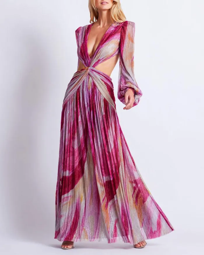 Women Dresses and Jumpsuits PatBO Aura Metallic Plunge Maxi Dress Pink Multi