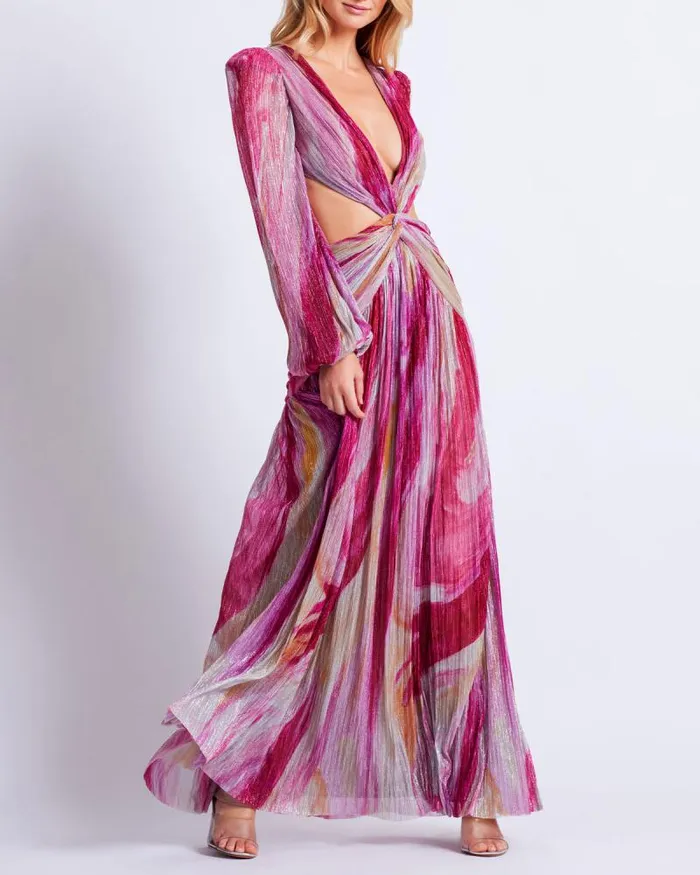 Women Dresses and Jumpsuits PatBO Aura Metallic Plunge Maxi Dress Pink Multi