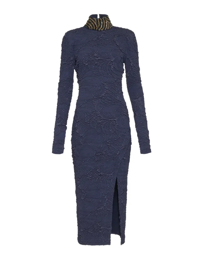 Women Dresses and Jumpsuits PatBO Chain Embellished Jacquard Midi Dress Galaxy