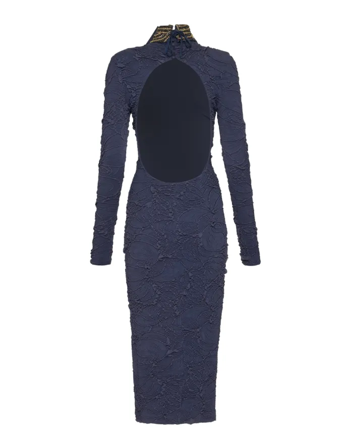 Women Dresses and Jumpsuits PatBO Chain Embellished Jacquard Midi Dress Galaxy