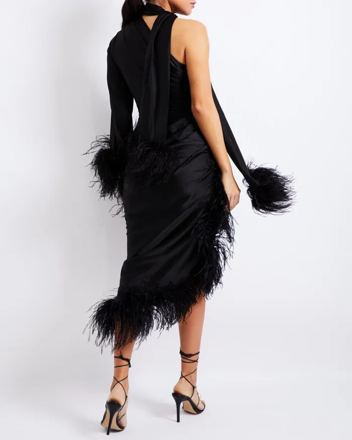 Women Dresses and Jumpsuits PatBO FEATHER TRIM OSCAR DRESS FINAL SALE Black