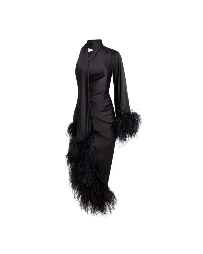 Women Dresses and Jumpsuits PatBO FEATHER TRIM OSCAR DRESS FINAL SALE Black