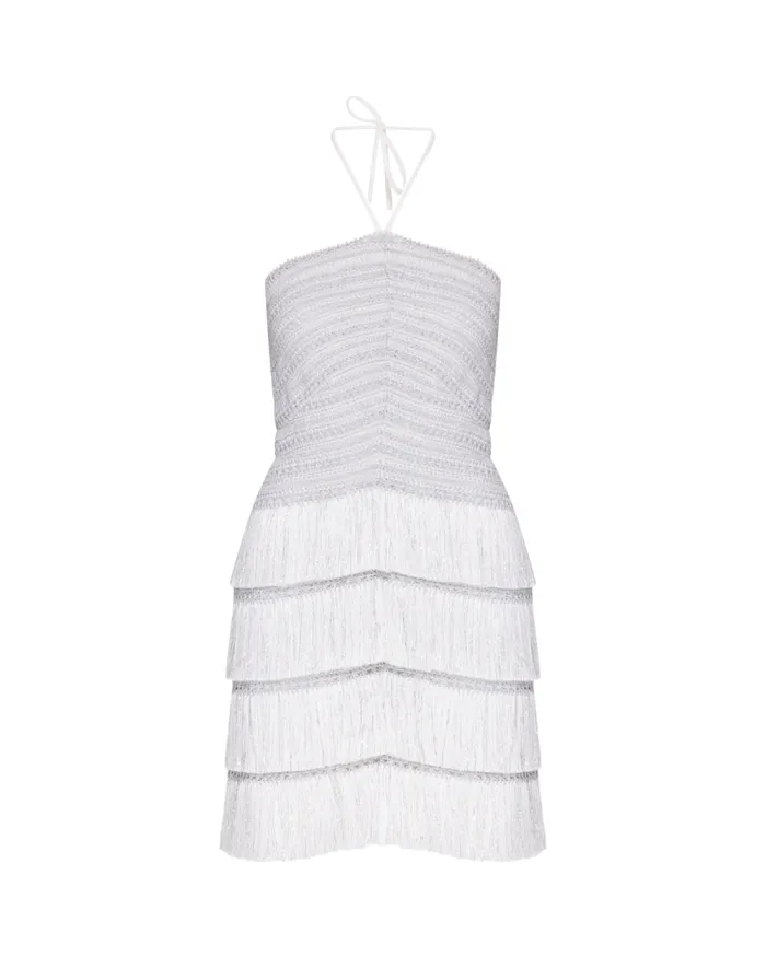 Women Dresses and Jumpsuits PatBO Fringe Halterneck Mini Dress Silver