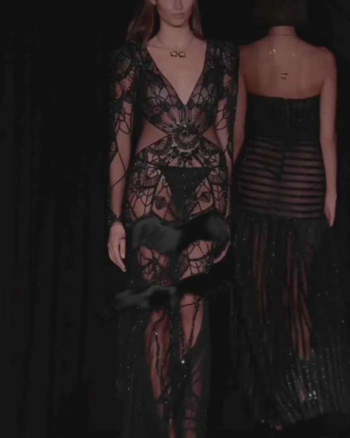 Women Dresses and Jumpsuits PatBO Gossamer Fringe Maxi Dress RUNWAY Black